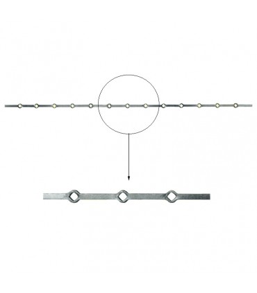 Barre trous renflés 20x20mm percée de 13 trous losange pour carré de 20x20mm - longueur 2m