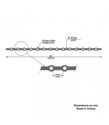 Barre trous renflés Ø14mm longueur 2m percée de 14 trous pour barres Ø14mm
