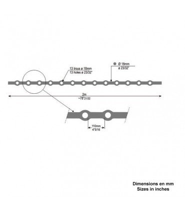 Barre trous renflés Ø18mm percée de 14 trous pour barres Ø18mm