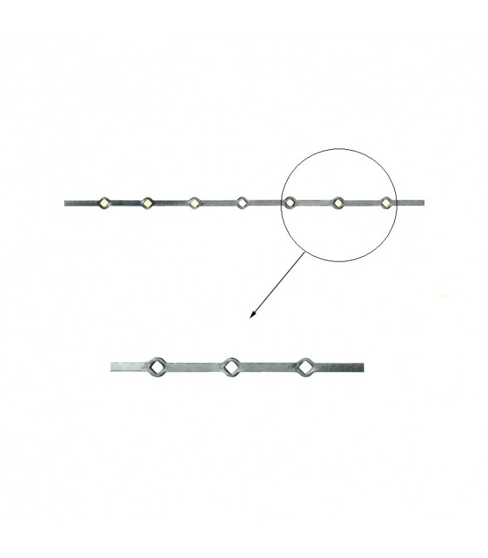Barres 14x14mm 6 trous losange 14x14mm renflés longueur 50cm pour grilles de défense
