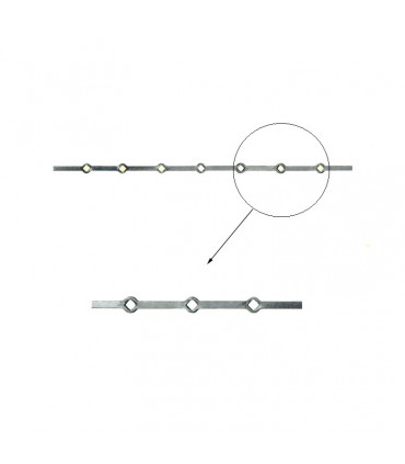 Barre 0,9m carrée 14x14mm percée de 6 trous renflés losange pour barres de 14x14mm