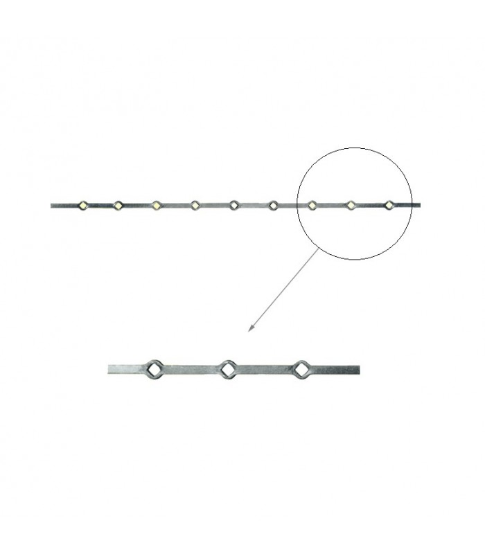 Barres 14x14mm 9 trous losange 14x14mm renflés longueur 1300mm pour grilles de défense