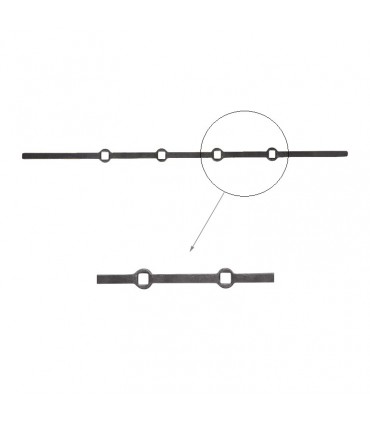 Barre 700mm carrée 14x14mm percée de 4 trous renflés droits pour barres de 14x14mm
