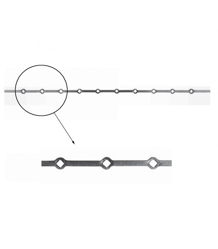 Barres 14x14mm 10 trous droits 14x14mm renflés longueur 150cm pour grilles de défense