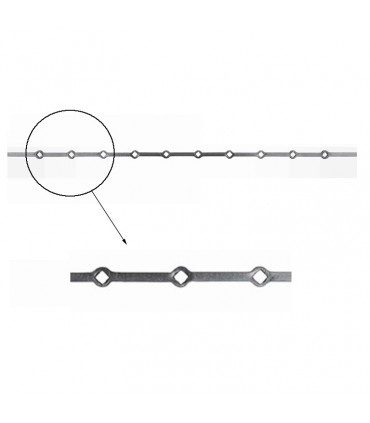 Barre 1500mm carrée 14x14mm percée de 10 trous renflés losange pour barre de 14x14mm