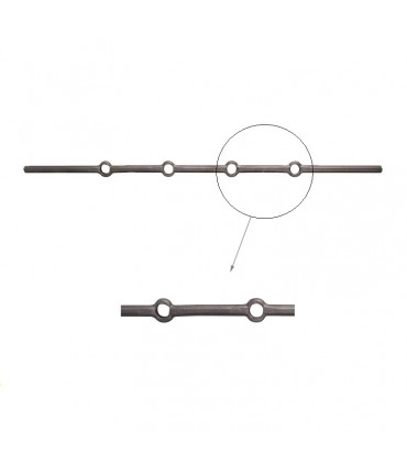 Barre 700mm ronde D16mm percée de 4 trous renflés ronds pour barreaux de D16mm
