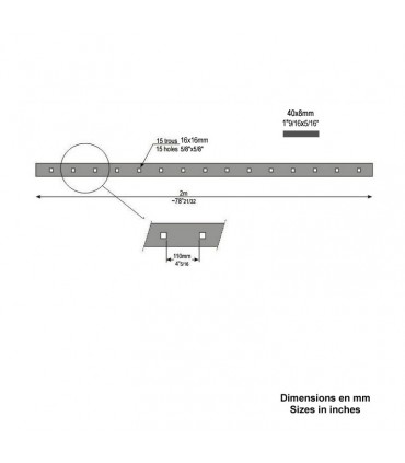 Barre poinçonnée 40x8mm 15 trous carrés de 17x17mm longueur 2m