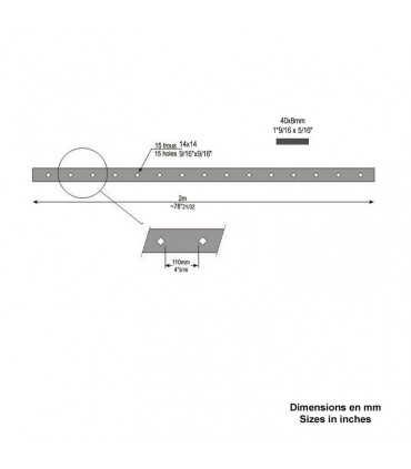 Barre poinçonnée 40x8mm 15 trous 15x15mm obliques longueur 2m