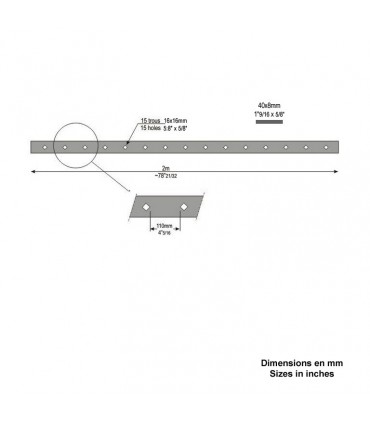 Barre poinçonnée 40x8mm 15 trous obques de 17x17mm longueur 2m