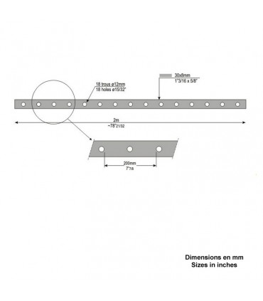 Barre poinçonnée 30x8mm longueur 2m 18 trous Ø12mm