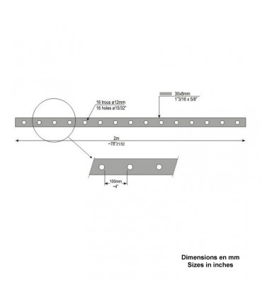 Barre poinçonnée 30x8mm longueur 2m 16 trous Ø12mm