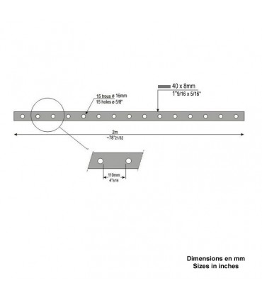 Barre poinçonnée 40x8m 15 trous pour barreaux Ø16mm longueu 2m