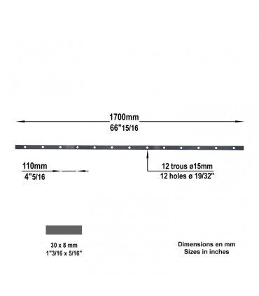 Barre 1700mm poinçonnée 30x8mm 12 trous Ø15mm