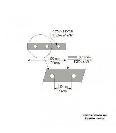 Barre poinçonnée 30x8mm 3 trous Ø15m longueur 500mm