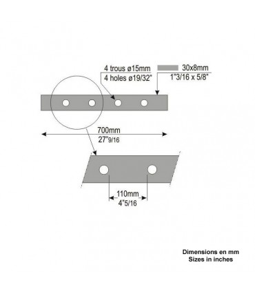Barre poinçonnée 30x8mm 4 trous Ø15mmloneur 700mm