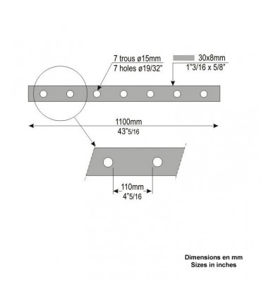Barre poinçonnée 30x8mm 7 trous Ø15mm longueur 1100mm