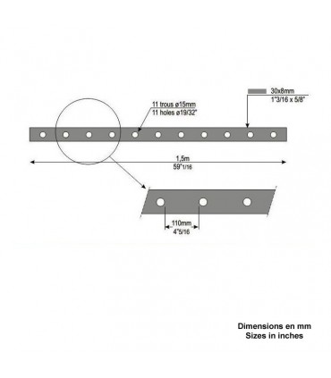 Barre poinçonnée 30x8mm 11 trous Ø15mm longueur 1500mm