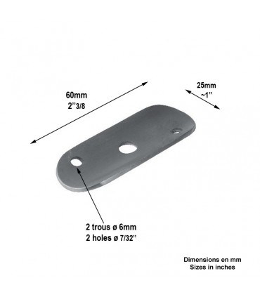 Platine support acier 60x25mm epr 2mm pour tube diametre 42,4mm