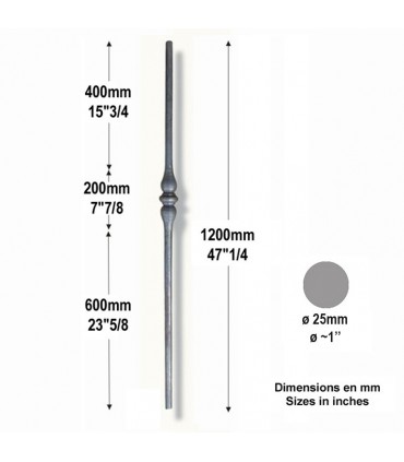 Poteau forgé Ø25mm hauteur 1200mm