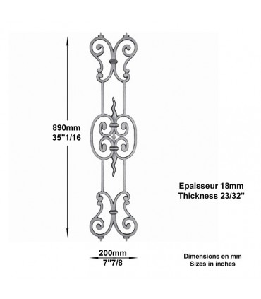 Décoration fonte  double face H890mm x 200mm