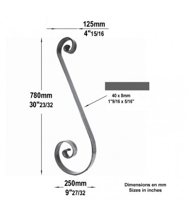 Volute forgée en S H780x250x125mm 40x8mm