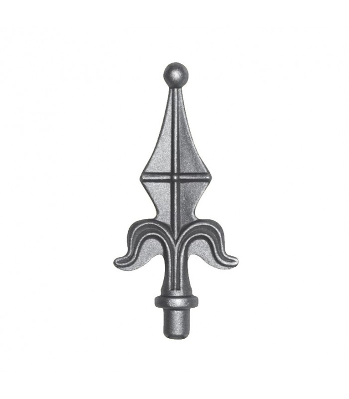 Pointe de lance 130mm diamètre 16mm en forme de fleur de lys estampée acier avec bague