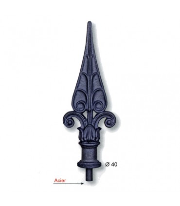 Pointe de lance en fonte pour rond ø 25 à 30mm hauteur 240mm