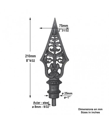 Fer ou Pointe de lance ajoure en fonte 210mm