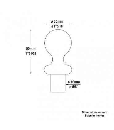 Pointe de lance aluminium Ø16mm hauteur 50mm
