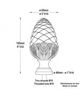 Boule de d'épart de rampe d'escalier en forme de pomme pin laiton hauteur 115mm