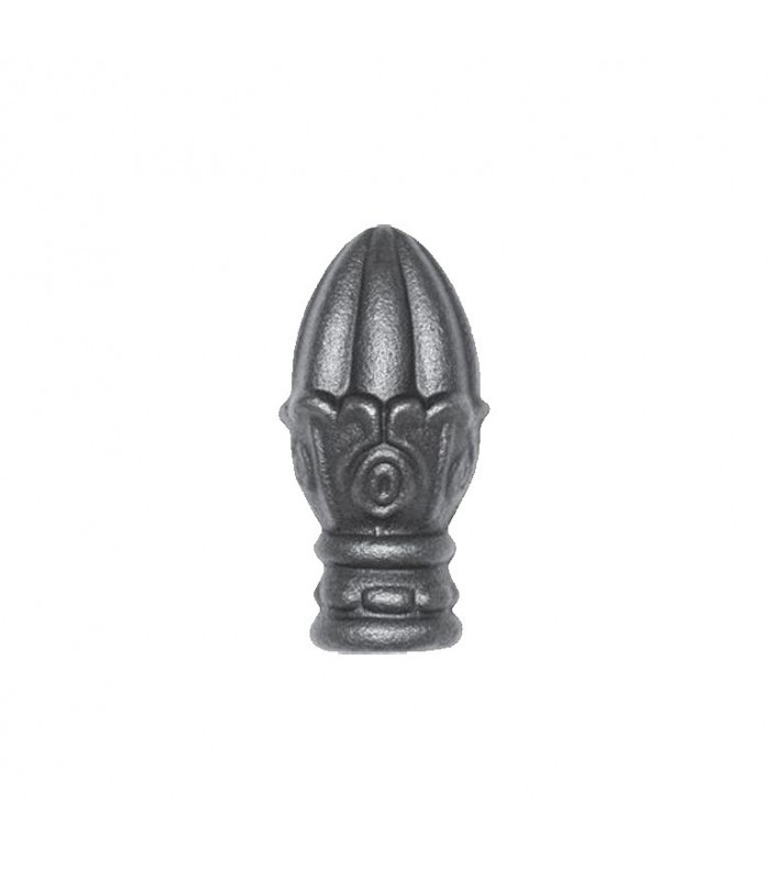 Pommeau acier forgé 75mm embase ø27mm, pomme de pin en acier forgé pour poteaux ou barreaux