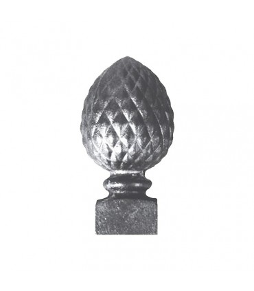 Pommeau pomme de pin en fonte embase carrée pour départ d'escaliers hauteur 180mm