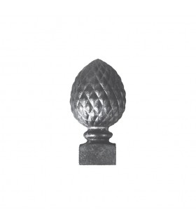 Pommeau pomme de pin embase carrée en fonte pour escaliers hauteur 120mm