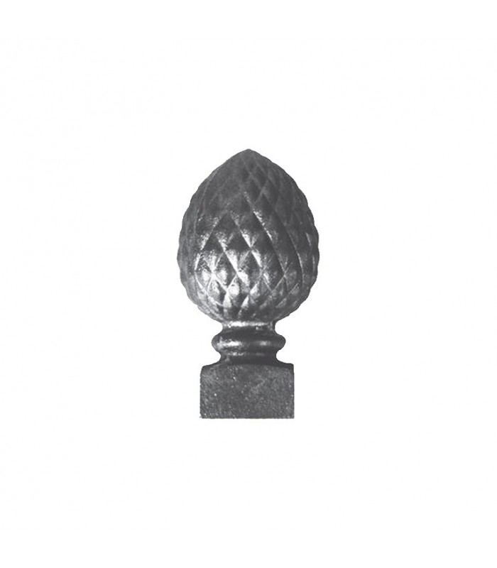 Pommeau Pomme de pin 120mm embase 42x42mm carrée en fonte pour escaliers