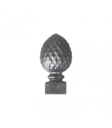 Pommeau pomme de pin embase carrée en fonte pour escaliers hauteur 120mm