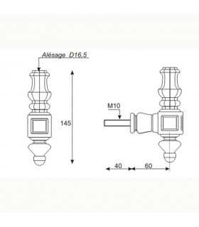 Equerre hexa pour rampes d'escaliers déportés à l'anglaise en fonte  hauteur 145mm