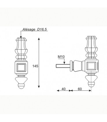 Equerre hexa pour rampes d'escaliers déportés à l'anglaise en fonte  hauteur 145mm