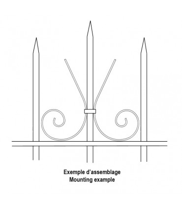 Volute demi C 170mm et plat de 12x3mm en fer forgé extrémité pattes d'oie