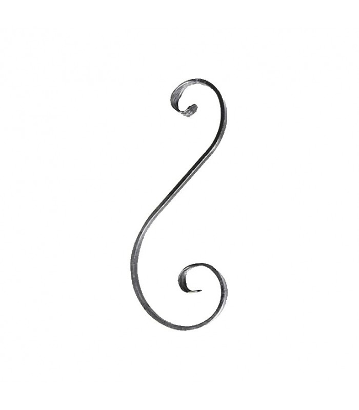 Volute en S 270x110mm en plat de 16x6mm asymétrique extrémités forgées en chevrons