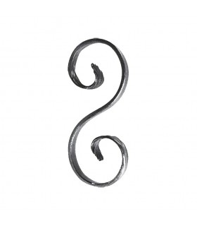 Volute en S 155x72mm en plat de 12x6mm symétrique extrémités forgées pattes d'oies
