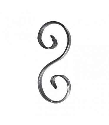 Volute en S 155x72mm en plat de 12x6mm symétrique extrémités forgées pattes d'oies