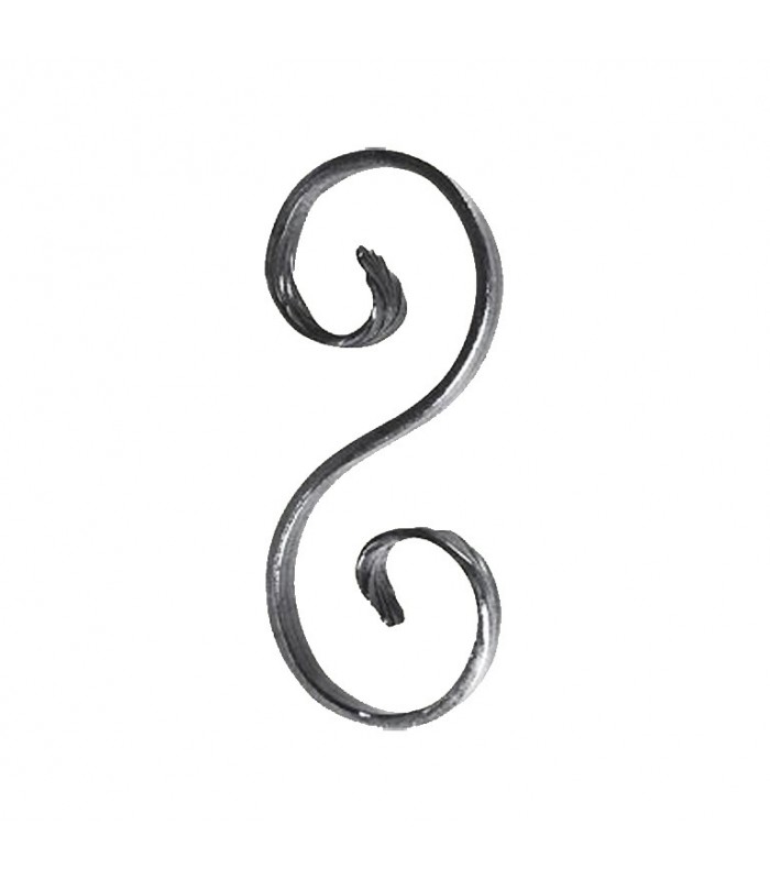 Volute en S 155x72mm en plat de 14x6mm symétrique extrémités forgées en chevrons