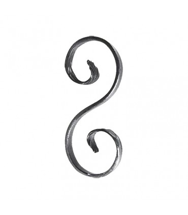 Volute en S 155x72mm en plat de 14x6mm symétrique extrémités forgées en chevrons