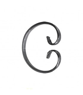 Volute en C 115x95mm en plat de 12x6mm symétrique extrémités forgées pattes d'oie