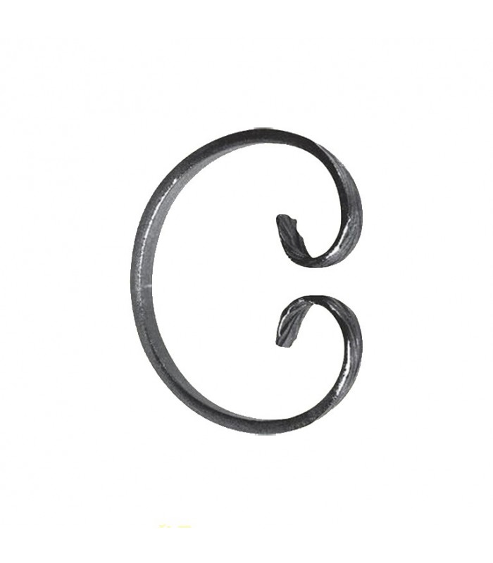 Volute en C 115x95mm en plat de 12x6mm symétrique extrémités forgées pattes d'oie