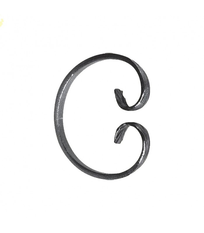 Volute en C 115x95mm en plat de 14x6mm symétrique extrémités forgées pattes d'oie