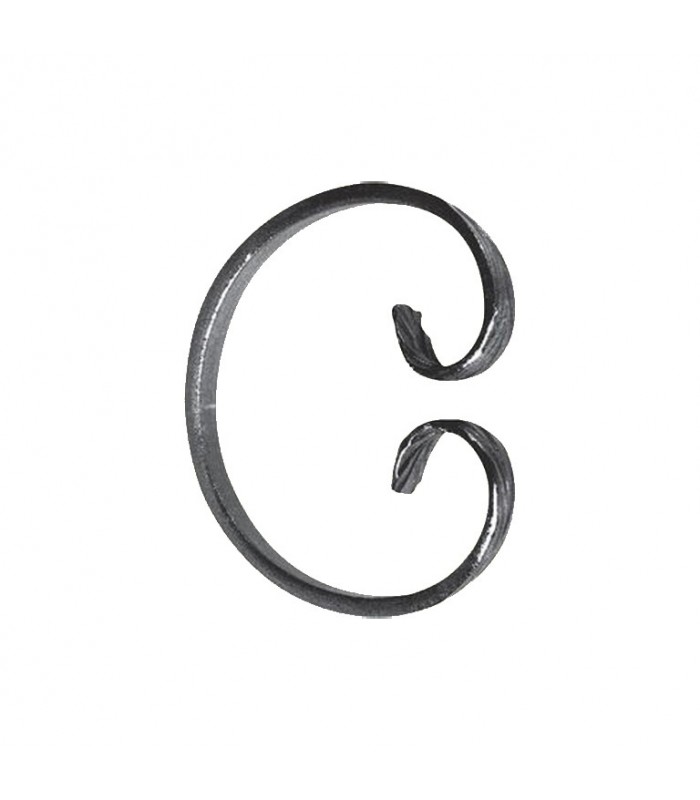 Volute en C 115x95mm en plat de 16x6mm symétrique extrémités forgées en chevrons