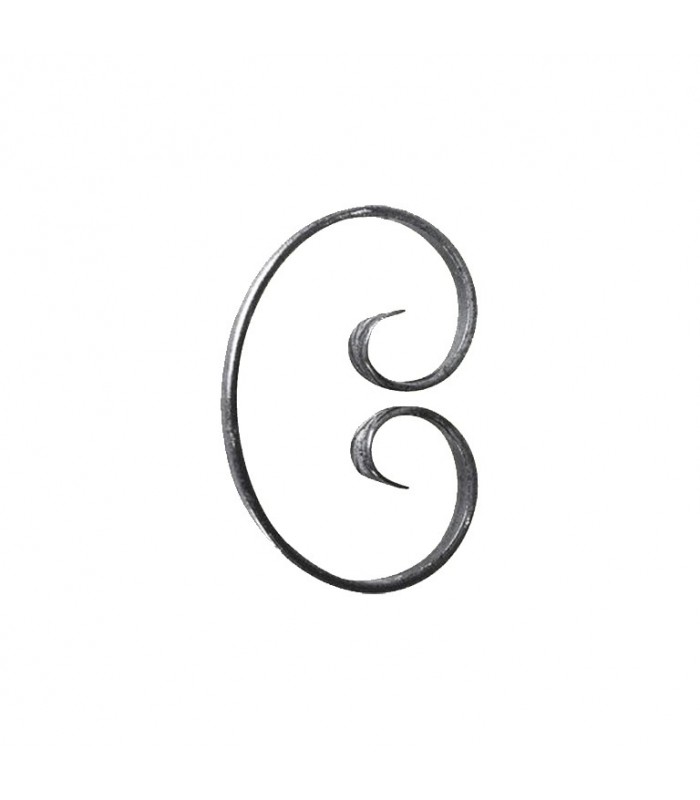 Volute en C 150x110mm en plat de 16x6mm symétrique extrémités forgées en chevrons