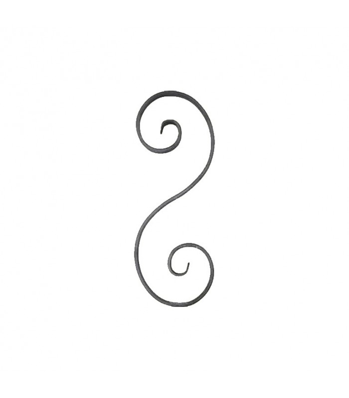 Volute en S 280x115mm en plat de 14x6mm symétrique extrémités forgées pattes d'oie