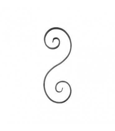 Volute en S 320x115mm en plat de 14x6mm symétrique extrémités forgées en chevrons